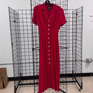 Vintage J. Peterman Red Silk S/S Button Shirt Dress Size 2